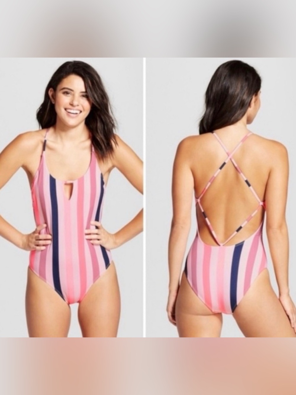 Xhilaration Pink Striped One Piece Swimsuit L